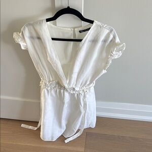 White Ruffled Mini Dress with Side Ties